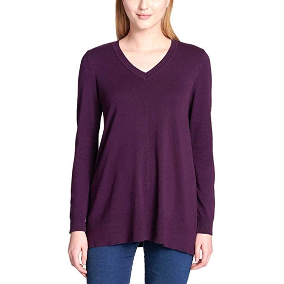 Dkny Sweaters - DKNY Jeans Ladies' V-Neck Sweater (L, Aubergine)